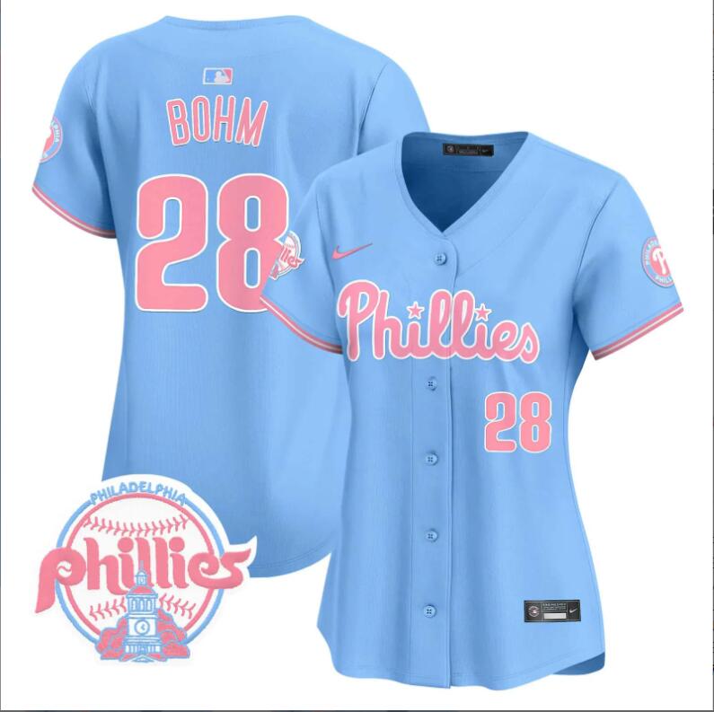 Women Philadelphia Phillies 28 Bohm blue 2024 MLB jersey